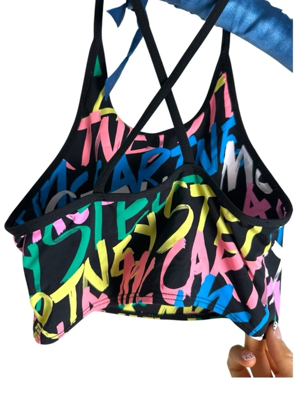 NEW Stella McCartney Kids BLACK Recycled Polyamide Logo Top Active Swim Wear 10Y